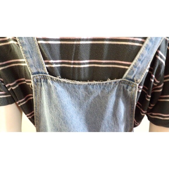 Retro Grunge Denim Bib Overalls Light Wash L Blue Jeans Women's Shredded Faded - Picture 8 of 15